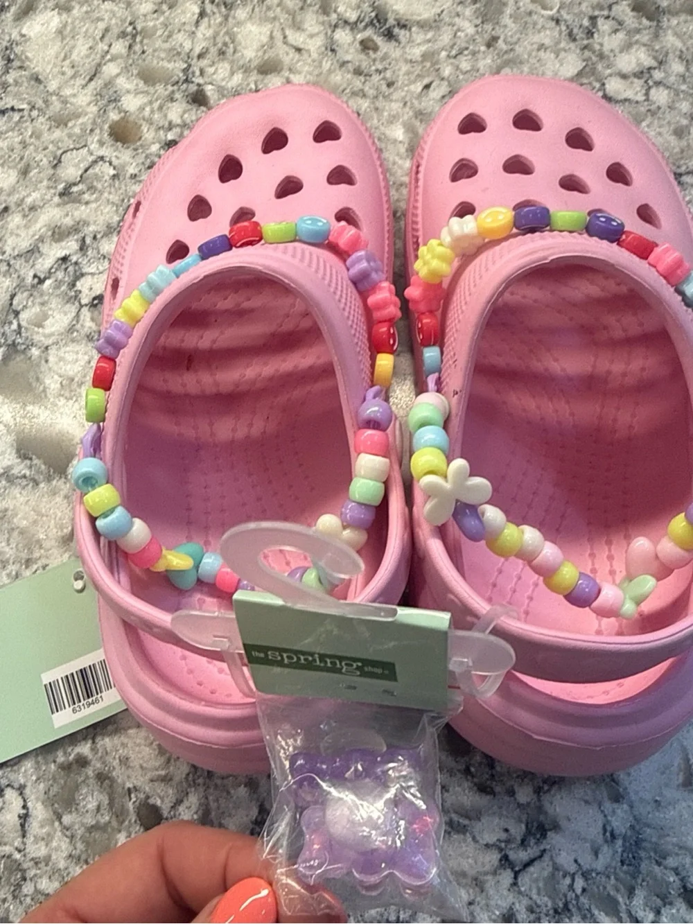 Kids Pink Heart Clog “Croc Like” Sandals with Beaded Strap and bag of charms.